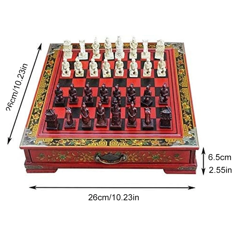 Creative chess table stereoscopic chess Terra Cotta Warriors chess pieces wooden chessboard cartoon characters