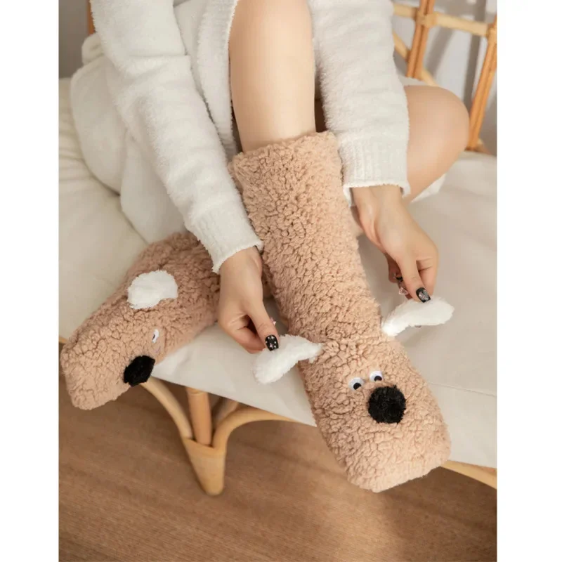 Dog Snow Socks Floor Socks Cartoon Adult Sleep Socks Winter Home Confinement Socks Leg Covers Carpet Slippers Socks Couple New