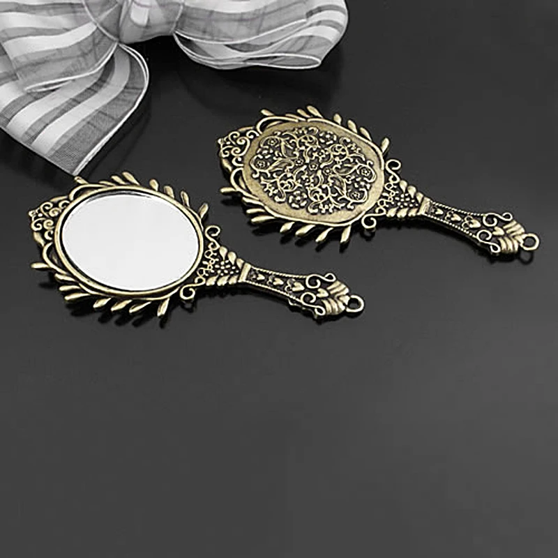 2PCS Oval and Round Zinc Alloy Antique Bronze Style Glass Mirror Charms Pendants Diy Jewelry Findings Accessories Wholesale