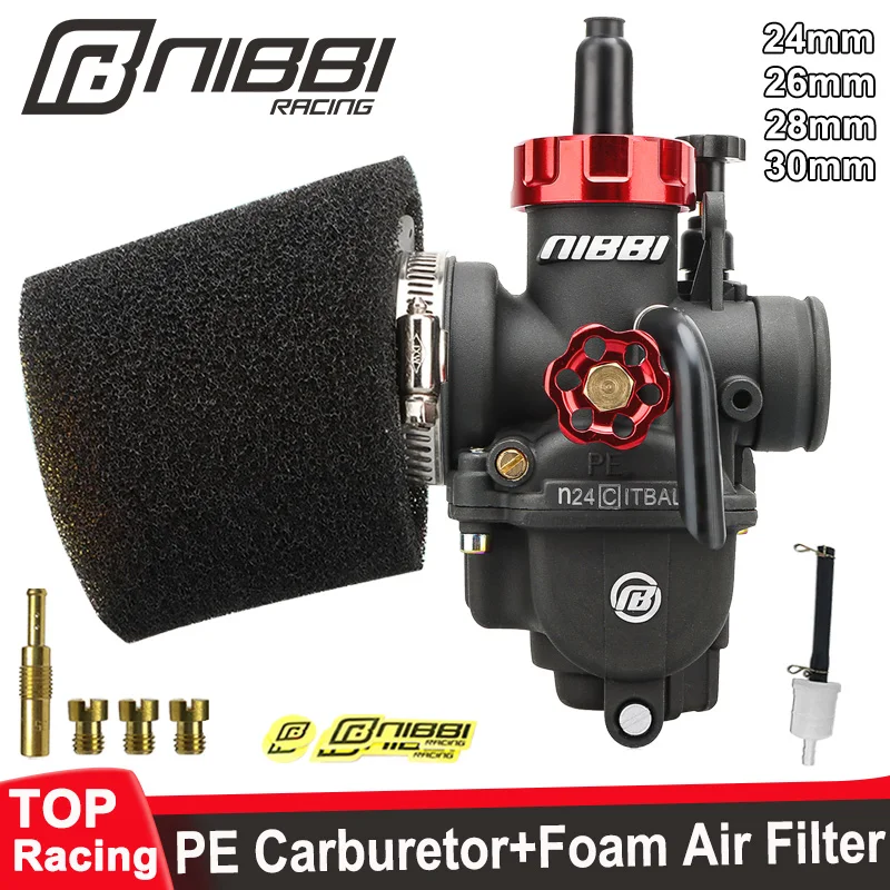 NIBBI Motorcycle Carburetor PE24mm 26mm 28mm 30mm Carb Jets Foam Air Filter Set For 100cc-250cc Yamaha ATV Pitbike Motocross