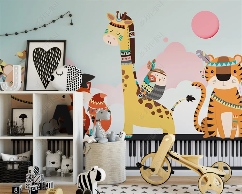 

beibehang papel de parede Customized Modern New Giraffe Animal Forest Fashion Bedroom Cartoon Background Wallpaper papier peint