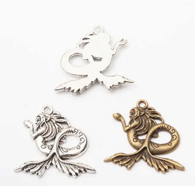 10pcs 27x27mm Alloy Charm Mermaid Pendant For Jewelry Making H1266