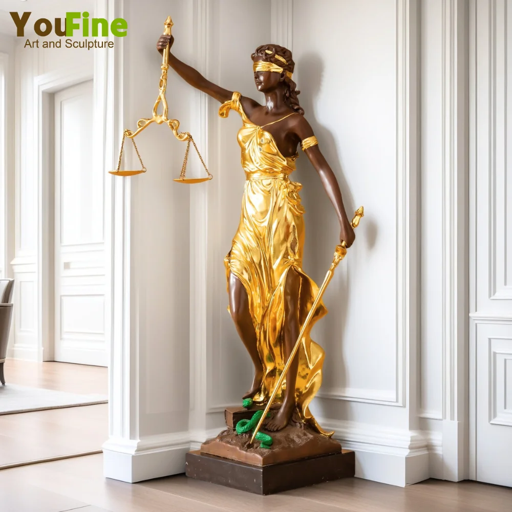 72cm Bronze Lady Justice Statue Blind Themis Greek Mythology Goddess of Justice Sculpture With Marble Base For Large Home Decor