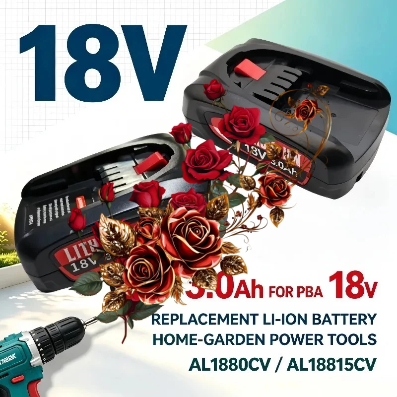 18V 3.0Ah Replacement Battery Pack Li‑ion For PBA 18V PSB PSR Garden Tools AL1880CV AL18815CV