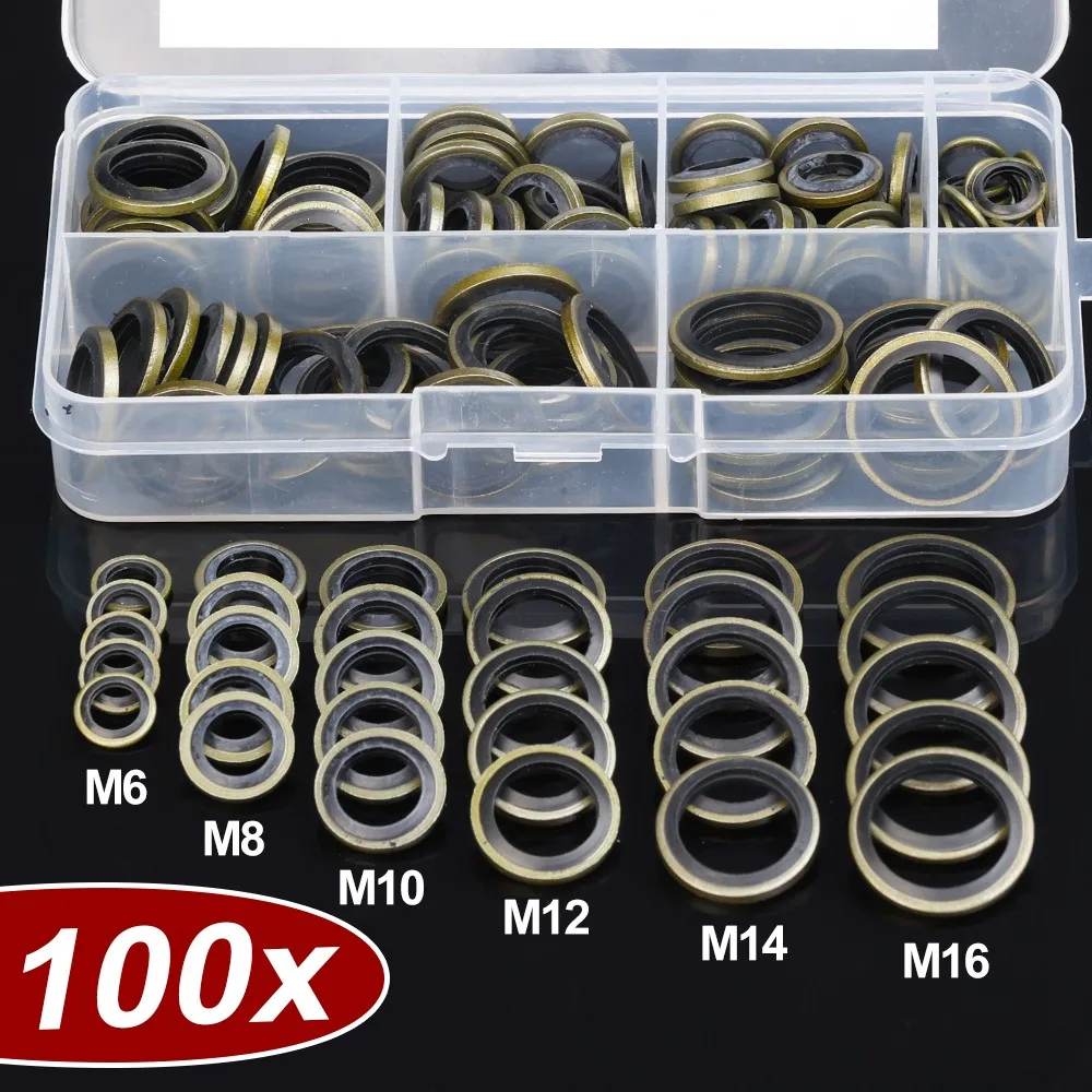 Car Oil Drain Plug Gaskets Bonded Seal Washer Kit Rubber Metal Leakproof Sealing Rings Auto Engine Parts M6 M8 M10 M12 M14 M16