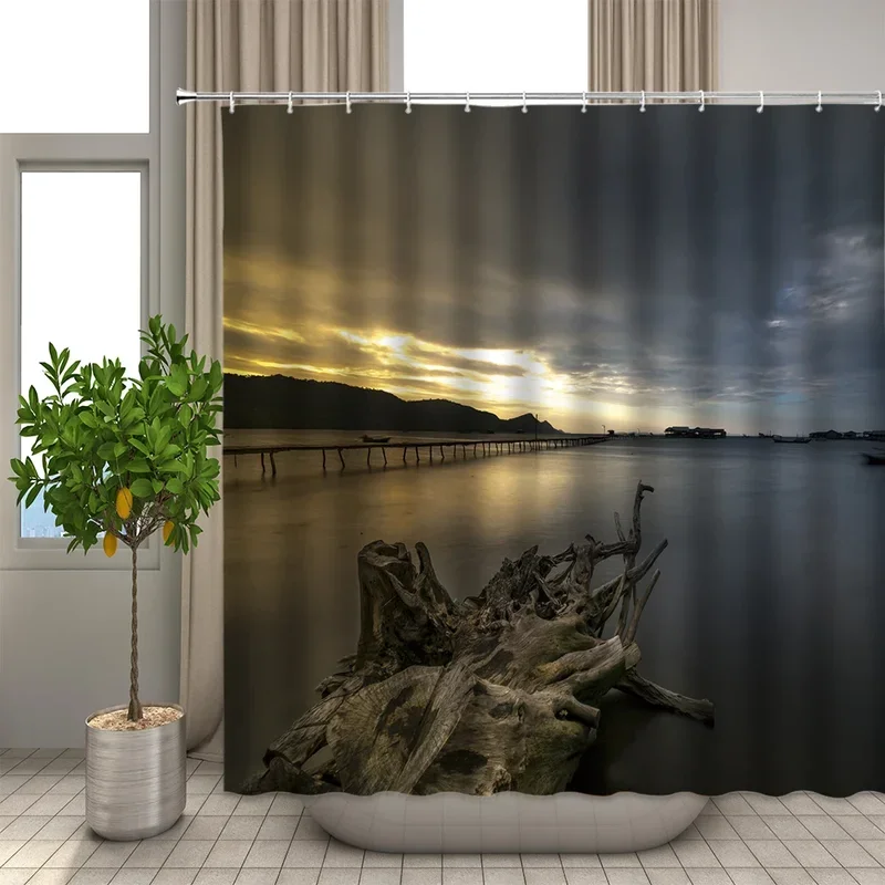 

Тканевая занавеска для душа Sunlight Ocean Beach, водонепроницаемая занавеска для ванной комнаты, закатные сумерки, морской пейзаж, экран для ванны с крючкамиXT6@!