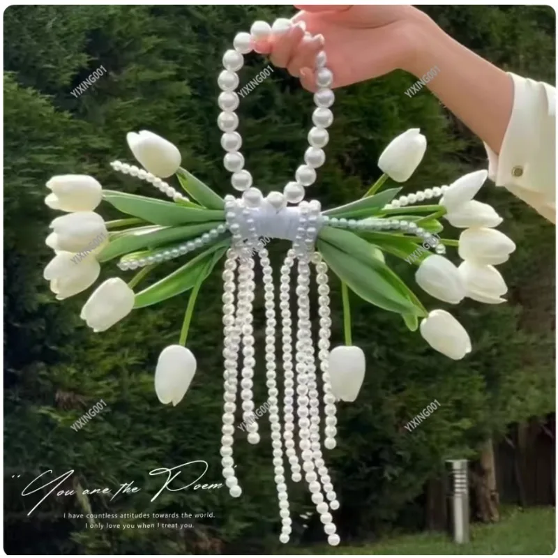 DIY Bridal Bouquet Kit Pearl Calla Lily Flower Material Bag Wedding Dress Accessories
