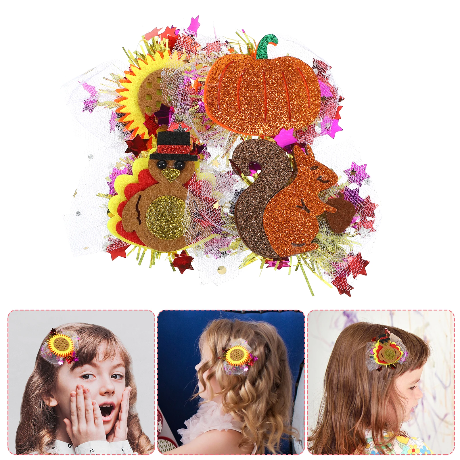 

4pcs Thanksgiving Hair Clips Harvest Festival Accessories Turkey Pumpkin Design Hair Accessories for Women Teens Girls Fall