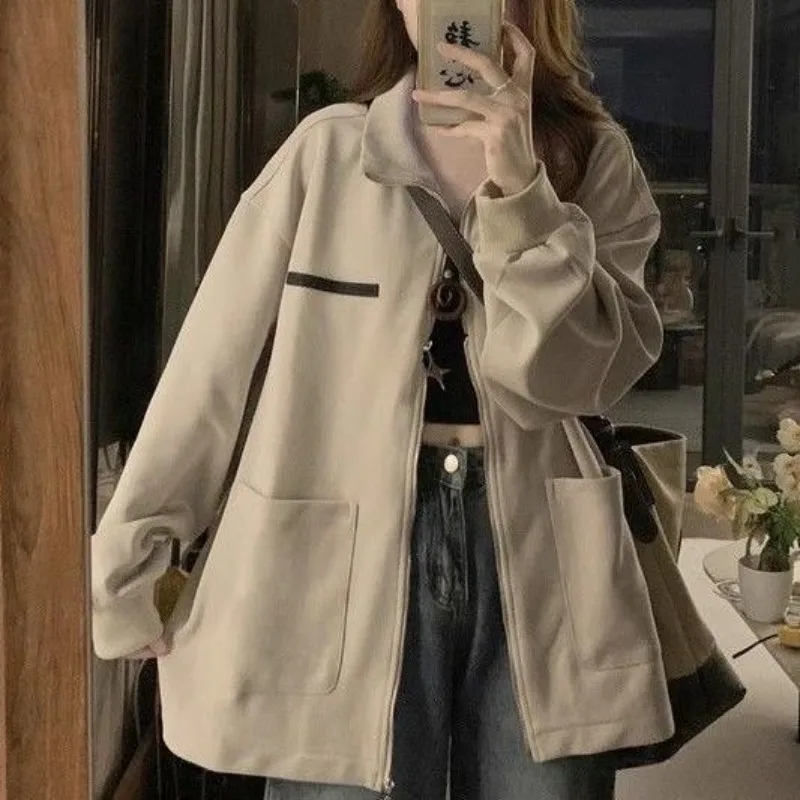 Women Clothes Autumn Winter Fashion Korean Button Solid Color Stand-up Collar Female All-match Fashionable Pocket Cardigan Coat