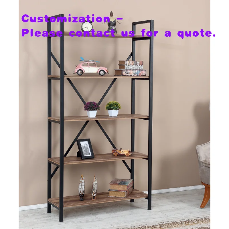 custom.Industrial Style Metal and Wood Bookshelf Modern Open Storage Display Rack Living Room Office Home Furniture