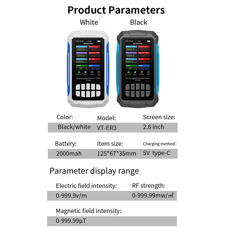 ABBO-VT-ER3 5-In-1 Electromagnetic Radiation Detector-RF&Electric Field Testing With Temperature & Humidity Measurement