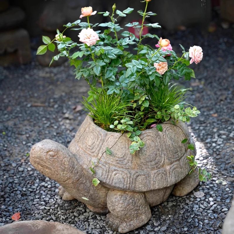 

‌Stone Resin Turtle Planter, Outdoor Garden Animal Pot, Chinese Zen Decor, Balcony & Patio Ornament,