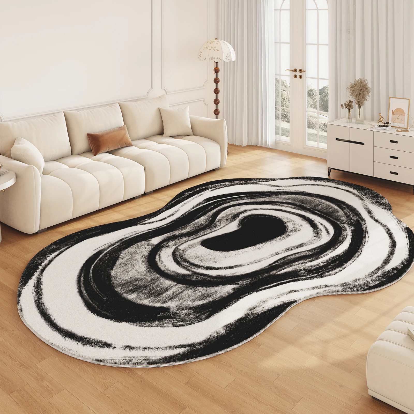 VIKAMA French Cream Style Living Room Rufs Dirty Resistant Anti-slip Pad Light Luxury Bedroom Bedside Floor Mats Home Decoration