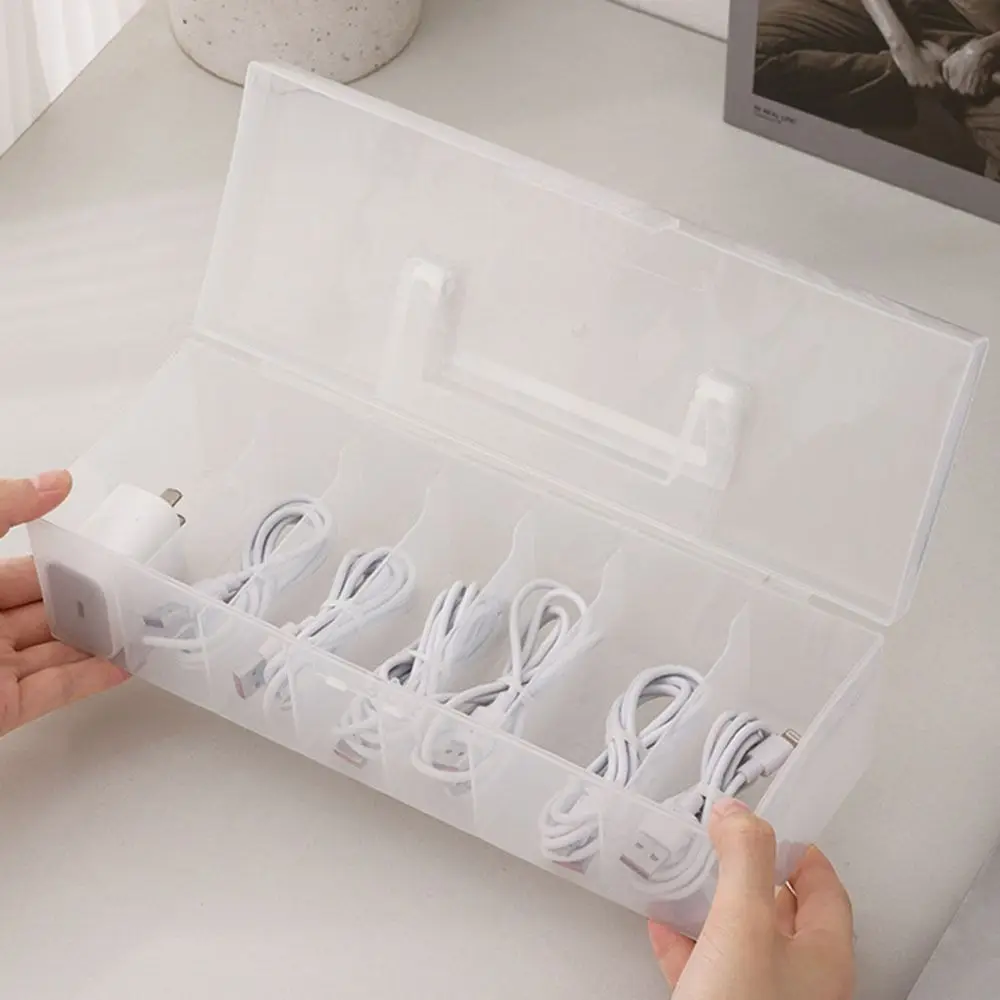 Dustproof Data Cable Storage Box Data Line Storage Flip Cover Desktop Organizer Transparent Plastic Cable Container