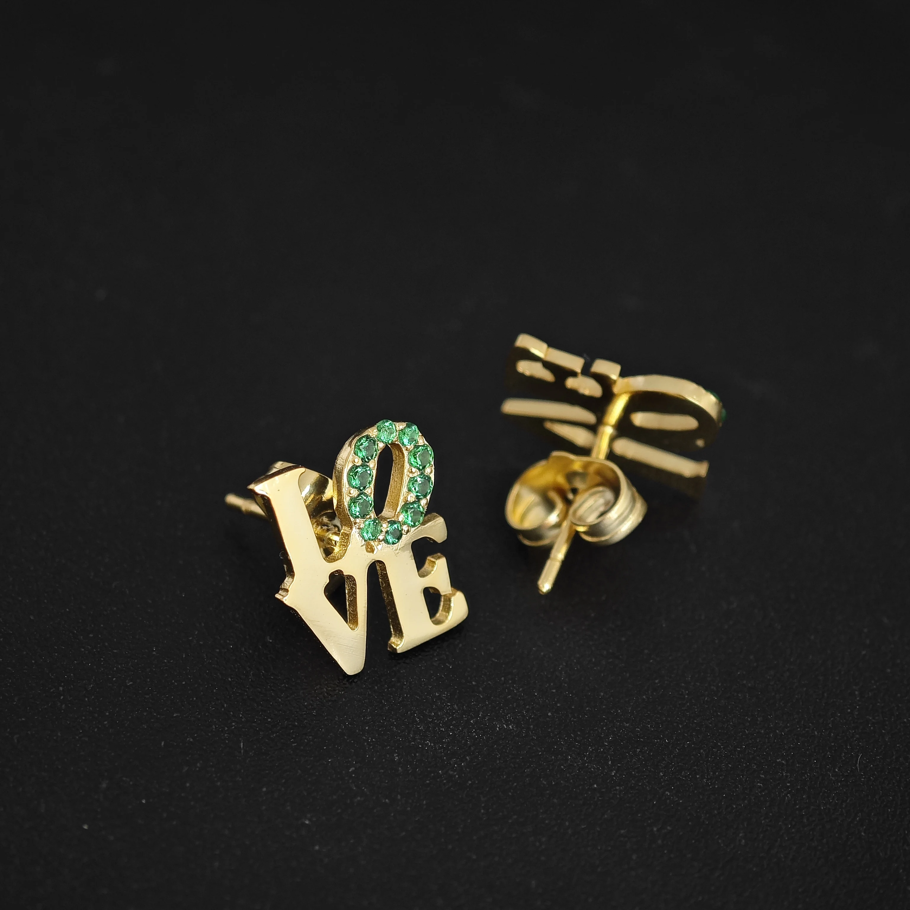 Lateefah Fashion LOVE  Diamond Letters Stud Earrings 12 Colors Zircon Personalized Jewerly