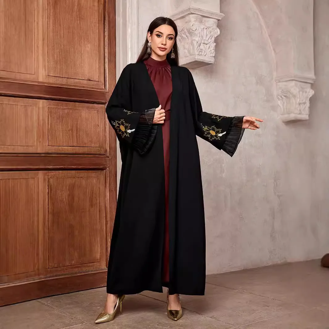 أزياء إسلامية أنيقة رائجة البيع للموسم الجديد في الشرق الأوسط دبي رداء عربي طويل بأكمام تشبه جناح الخفّاش سترة مفتوحة من البوليستر... #1