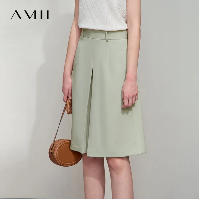 Amii Minimalistเสื้อผ้าผู้หญิงกางเกงขาสั้นกางเกงขากว้าง 2025 ฤดูใบไม้ผลิใหม่ต่อต้านริ้วรอยSolidเดินทางตรงกางเกงขาสั้นผู้หญิง 12541052