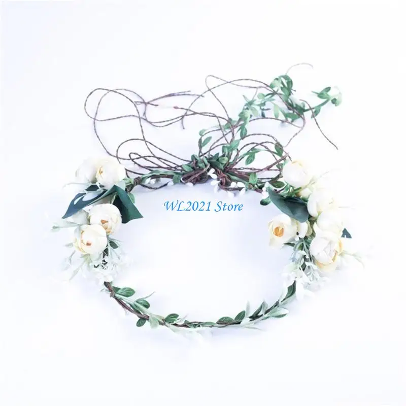 

G5GC Realistic Flower Headband Woman Adjust Size Hairband Bride Wedding Show Tiaras