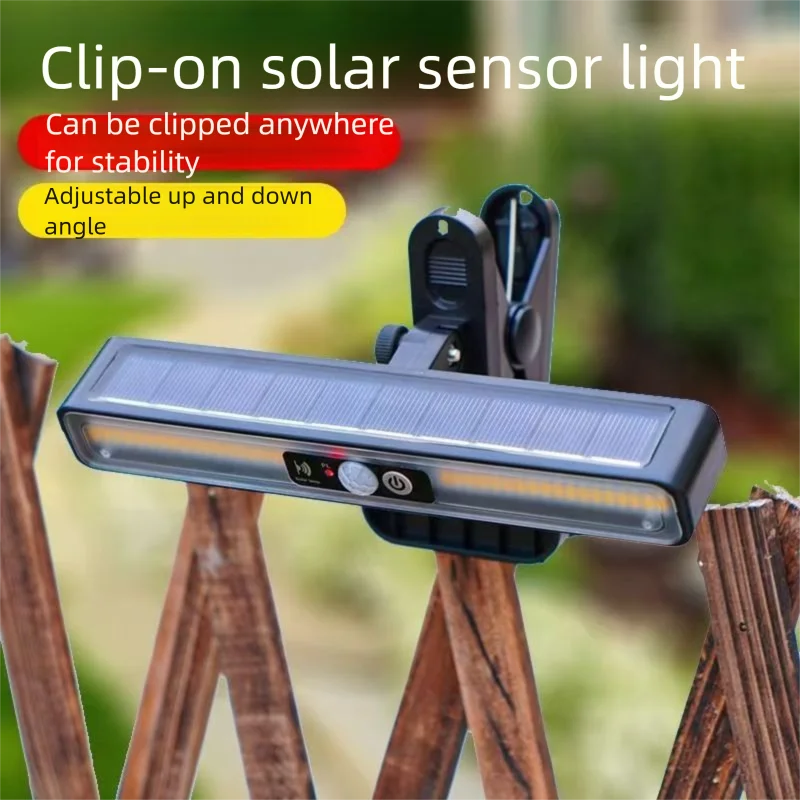 New Solar Panel Clip Lamp, Waterproof Outdoor Lighting for Courtyard Garden, Human Body Installation Free Induction Wall Lamp