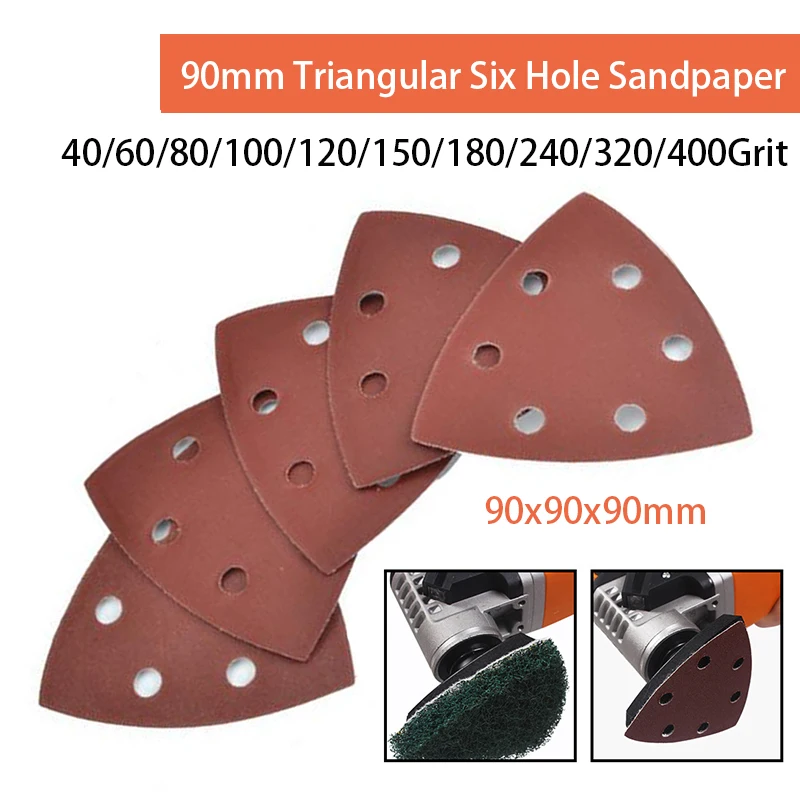 

1/5/10/20pcTriangular Sanding Disc 90x90mm 6 Hole Sander Hook & Loop Sandpaper Abrasive Tools For Wood Metal Sanding Grit 40-400