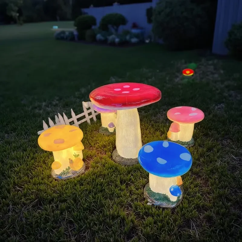 TOPREX Creative Outdoor Garden LED Decoration Cartoon Mushroom Garden Ornament Statue Stool Table Set