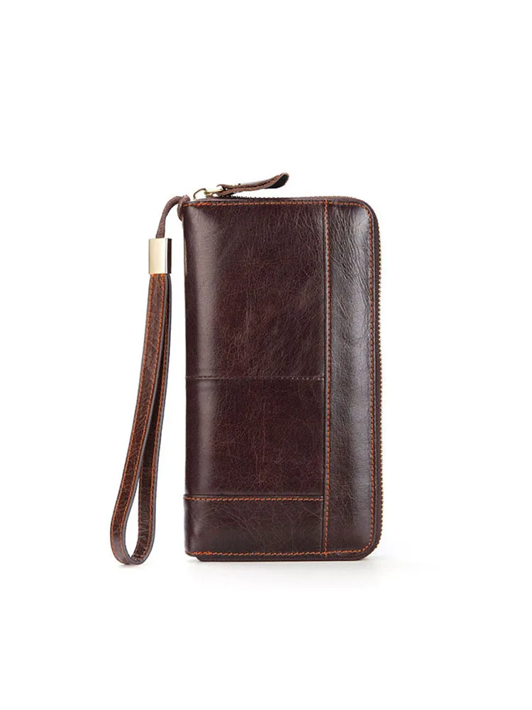 ロングクラッチメンズレザージッパーハスプ携帯電話バッグカードホルダーコインポケット大容量多機能ハンドバッグビジネス