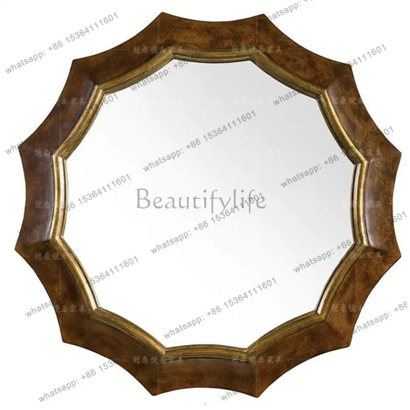 PG American old decorative mirror porch dining side round wall wall wall special-shaped bathroom bathroom makeup mirror