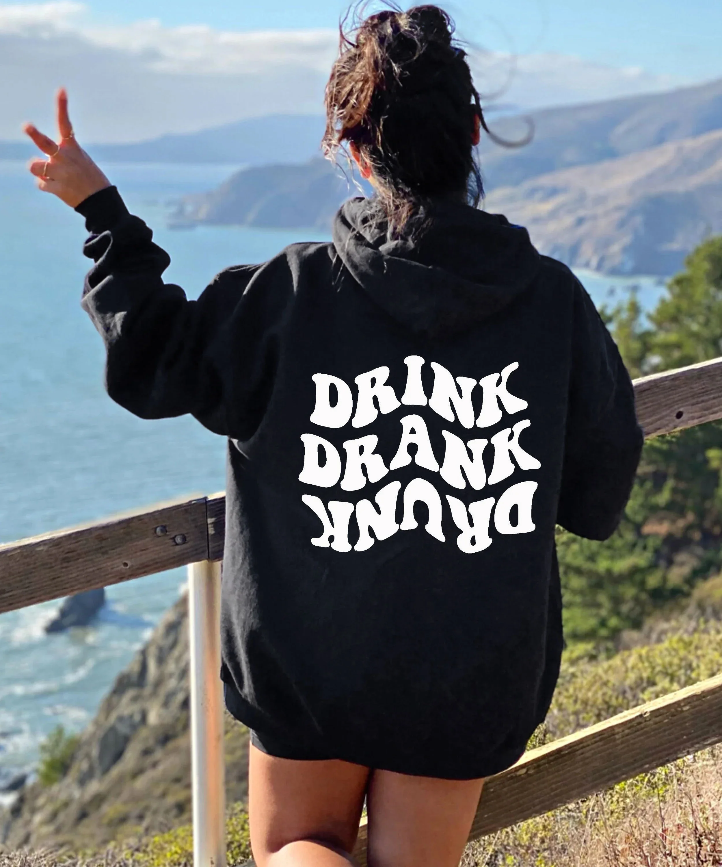 Drink drank drunk Hoodie Women Hoody Sweatshirts Pullovers unisex quote pure cotton Streetwear top jumper quote casual hoodies