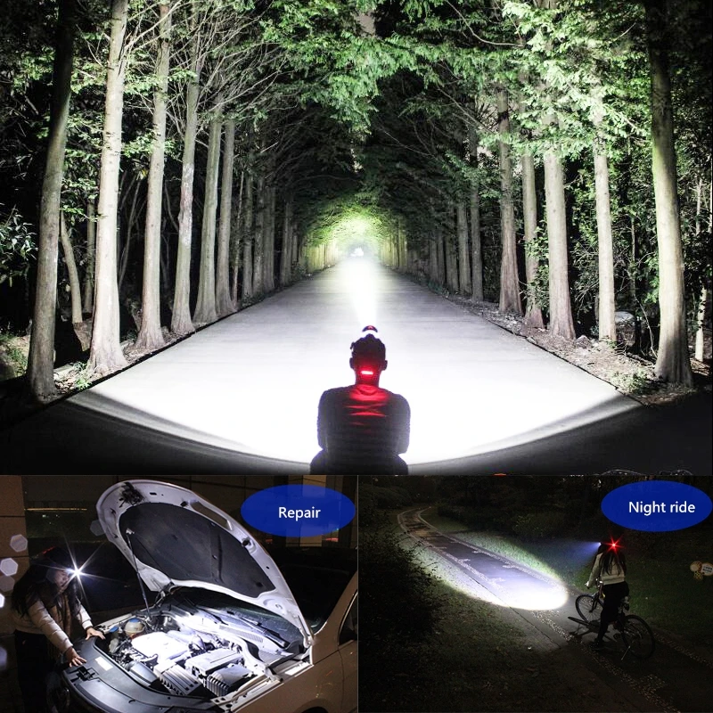 F2 Fishing Camping LED Headlamp Headlight Hunting Red/White Beam Light Zoom LED 3 Modes Flashlight Running Hiking Reading Torch