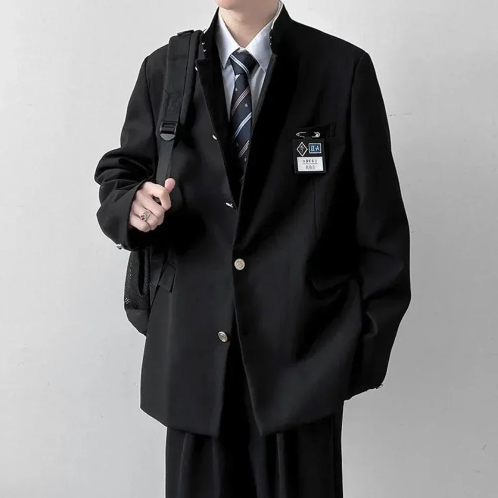 Mens Japanese College Student Uniform Jacket 2024 New Spring College Style Elegant Fashion Stand Collar Blazer Jacket Unisex