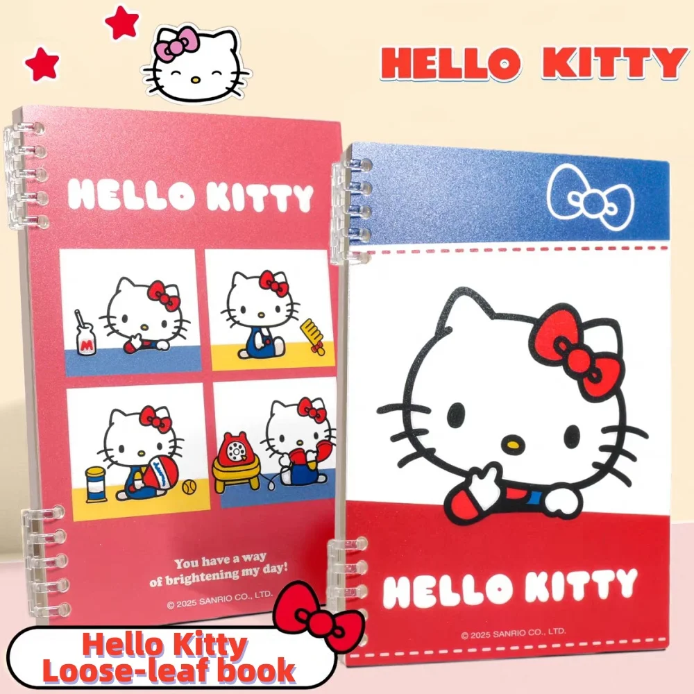 Genuine Sanrio Hello Kitty A5 Loose-Leaf Notebook Cartoon Kt Cat Classic Red & Blue Series Diary Workbook Study Stationery Gifts