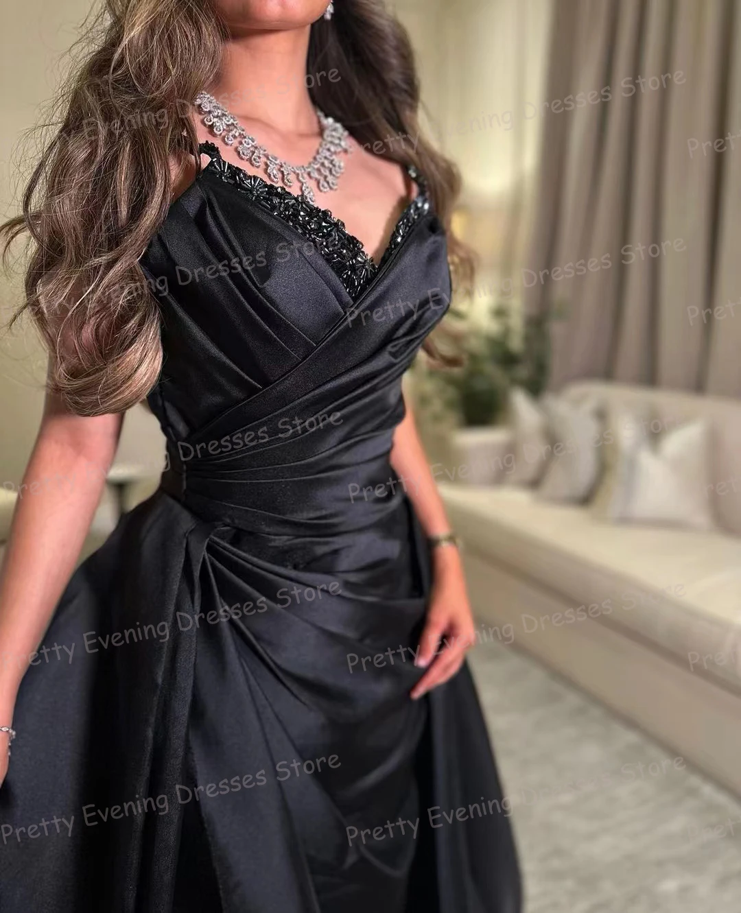 Klassische bunte Spaghetti träger Abendkleider Frau Meerjungfrau sexy ärmellose V-Ausschnitt Split Satin Prom Growns Vestido de Novia