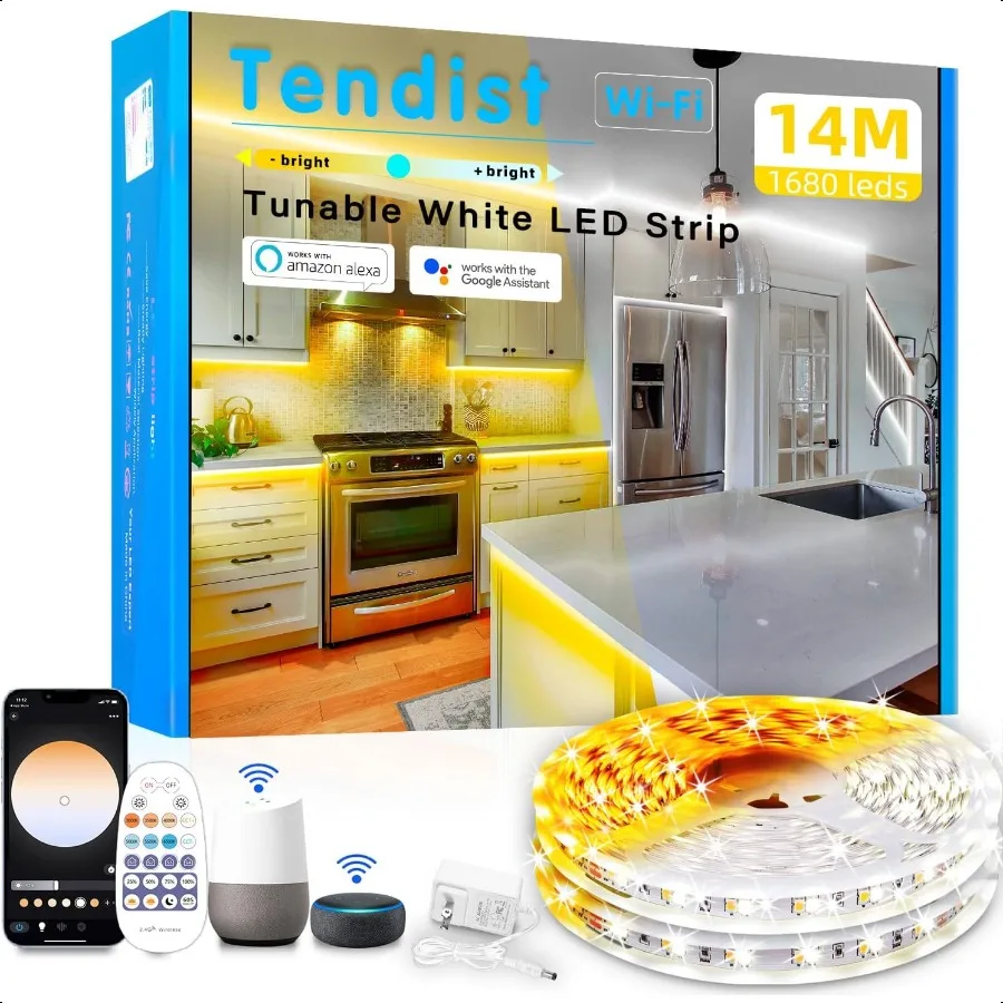 

46FT White LED Strip Lights 3000K6500K Light Strip Cool and Warm White Alexa Compatible Dimmable 24V App Smart LED Lighting wit