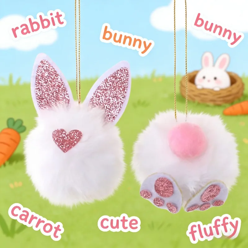 

Soft Plush Rabbit Tail Ear Hanging Decor Cute Cartoon Bunny Pendant For Home Party Festival Wedding Beautiful Ornament Supplies
