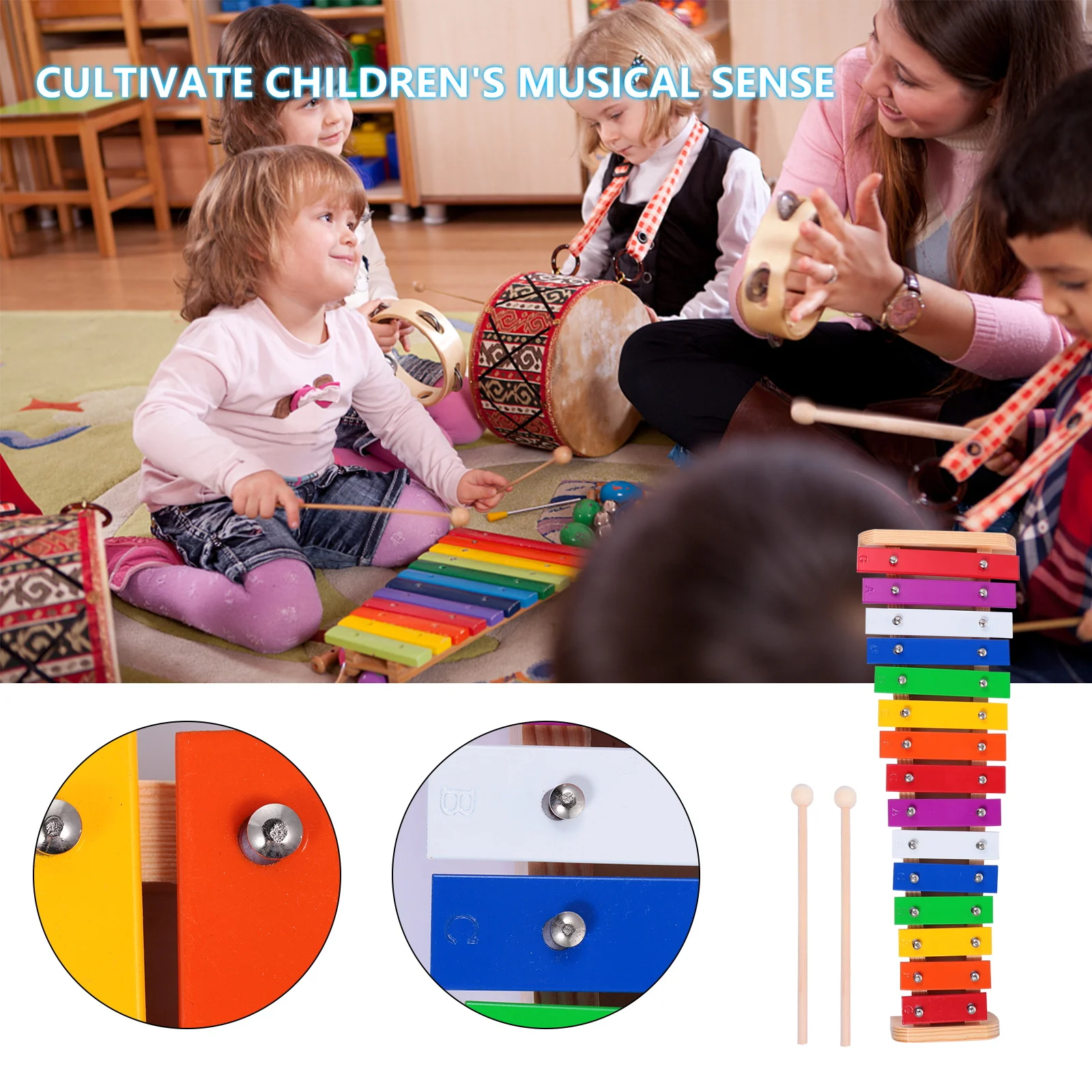 

15Keys Xylophone Musical Toys Kids Percussion Instrument Toddler Glockenspiel Educational Toy Wood Safe Durable Play Sound
