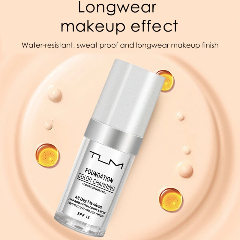 TLM TUM Liquid Foundation Cream Professional Full Coverage Face Concealer Waterproof Makeup Base Brighten Cover Dark Circles30ML