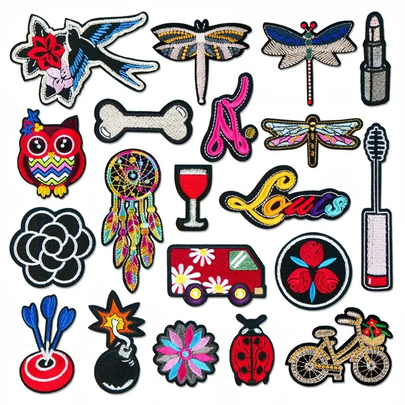 50pcs/Lot Luxury Embroidery Patch Dragonfly Ladybug Owl Dream Catcher Bike Bone Clothing Decoration Accessory Craft Diy Applique