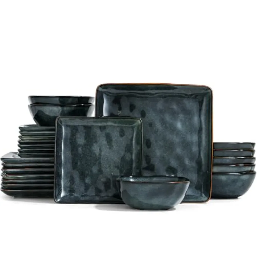 

Dinnerware Sets for 8, Ocean Square 24-Piece Kitchen Plates and Bowls Sets, Microwave and Dishwasher Safe, Scratch Resistant