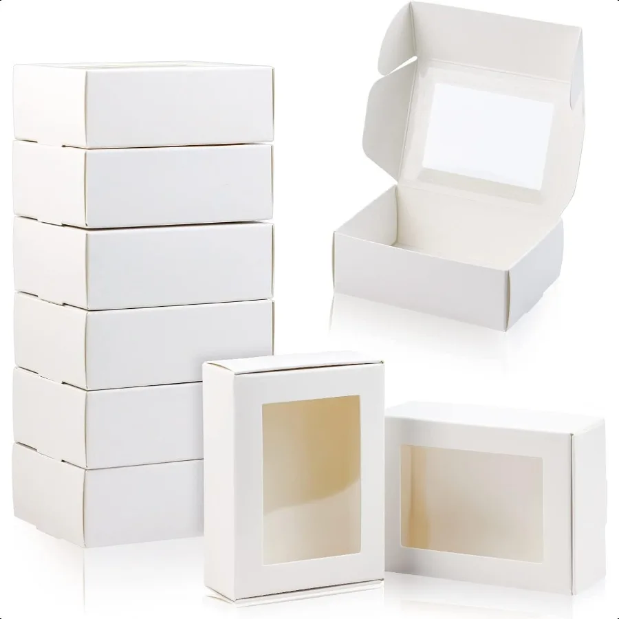 Caixas de papel Kraft Mini Rec com janelas transparentes