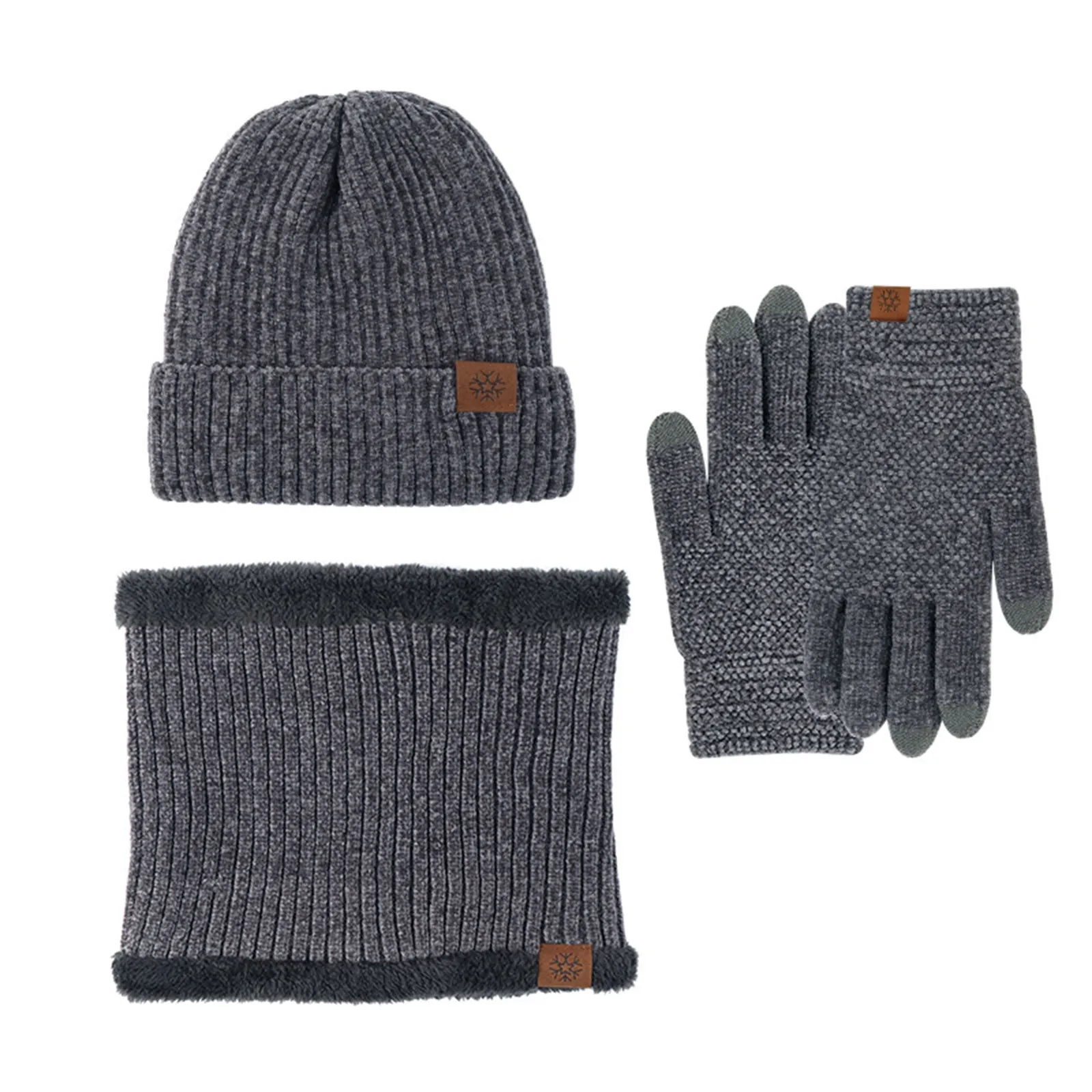 Hat Scarf Gloves Set Fleece Warm Knit Neck Warmer Wool Thermal Cap Outdoor Sport Ski Bike Mittens Men Women Warm Knitted Set