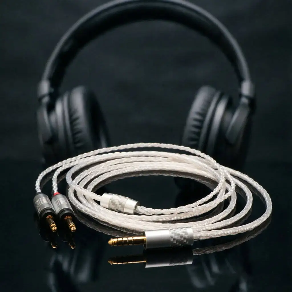 7N OCC Silver Plated 16-Core Braided Cable, Personalized HiFi Earphone Replacement Cord, 4.4mm Balanced / 6.35mm / Dual 3.5mm fo