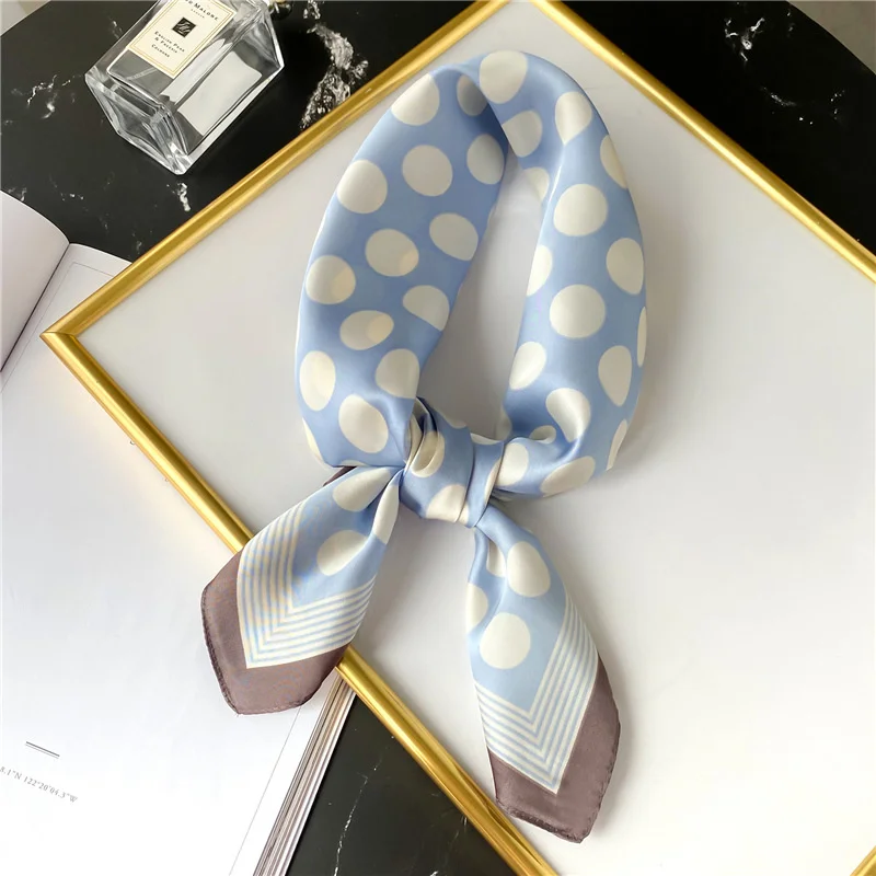 Foulard de tête en Satin de soie pour femmes, marque de luxe, à la mode, à pois, pour cou, châles carrés et écharpes pour dames, 70cm