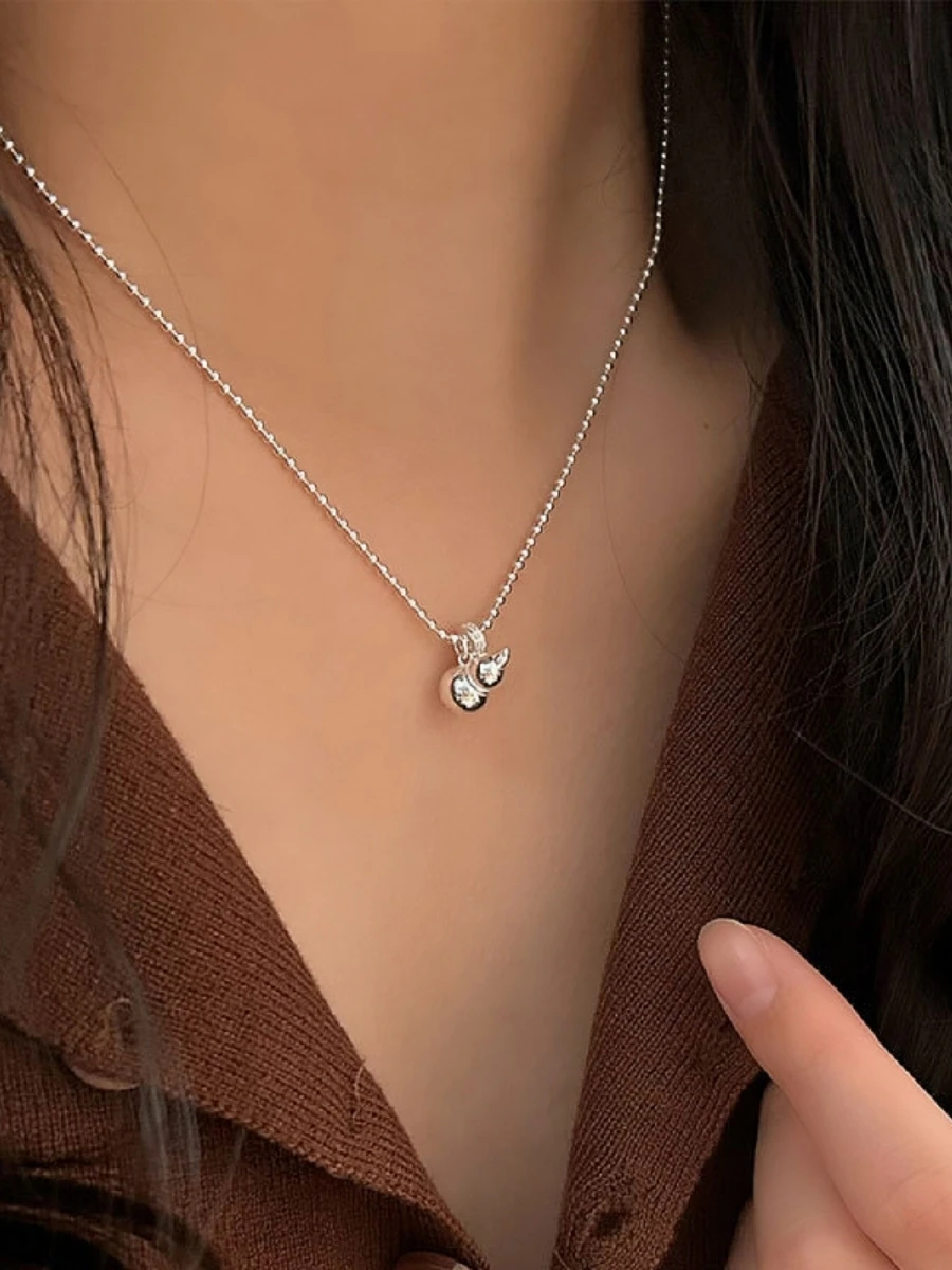 

999 Pure Silver Gourd Nelace for Women Pullable Lobone Chain Beaded Original Design Fre out Faion Jewelry Gift for Va...