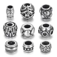 Stainless Steel Beads Charms 4.5mm/5mm Hole for Leather Jewelry Bracelet Making Metal Sliders Beads DIY Supplies Parts
