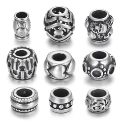 Stainless Steel Beads Charms 4.5mm/5mm Hole for Leather Jewelry Bracelet Making Metal Sliders Beads DIY Supplies Parts
