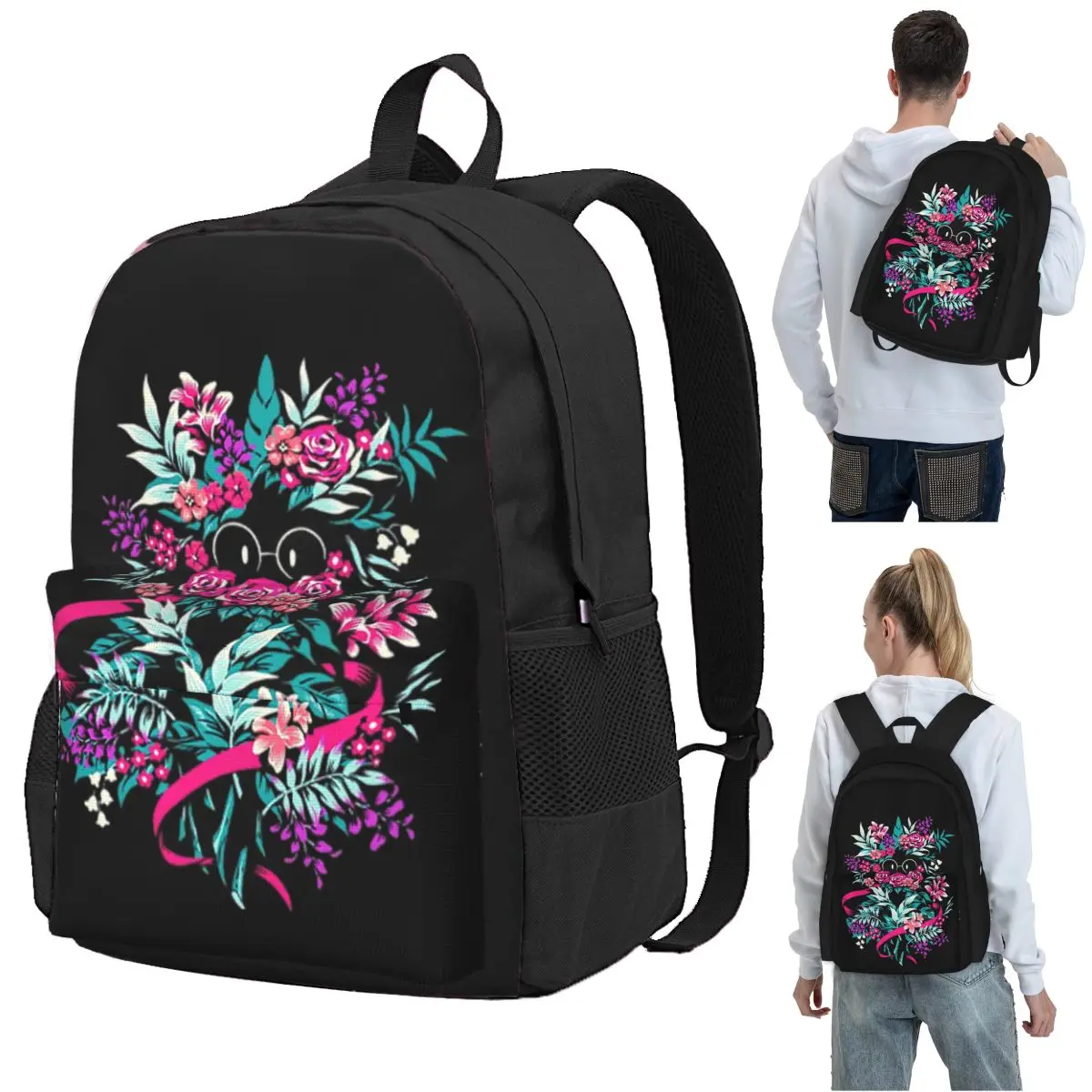 Deltarune Spamton Merch Ralsei Floral Backpack Student BookBag Children School Bag Laptop Shoulder Bags for Men Women