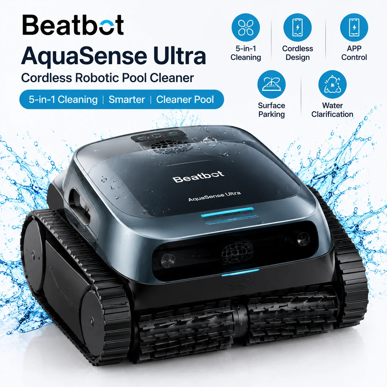 Beatbot AquaSense Ultra Premium Cordless Robotic Pool Cleaner, Intelligent Cleaning, APP Control, Surface Parking, Water