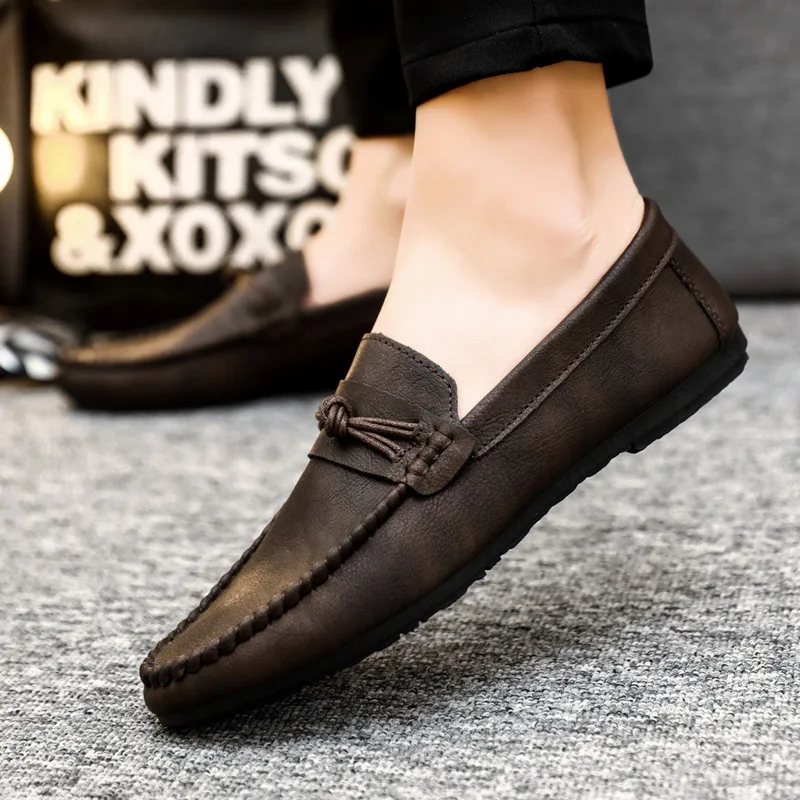 Spring Summer men's flats shoes men's young casual leather shoes soft soles social young men's loafers chaussure homme M915