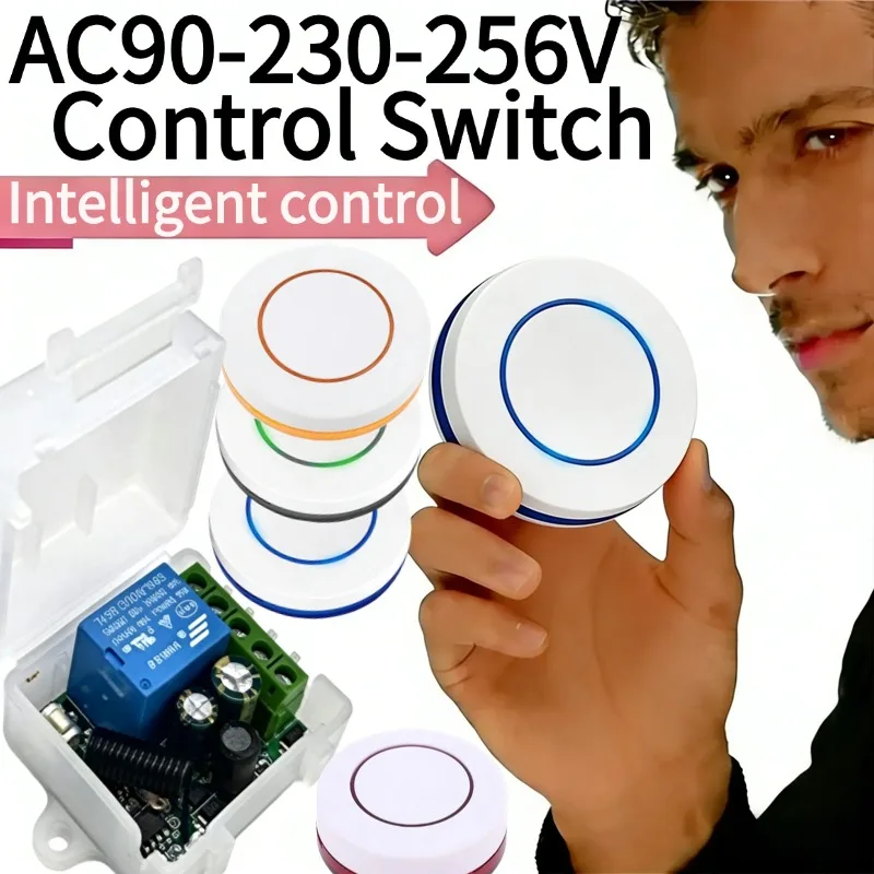 RF 433MHz Wireless 10A Relay Receiver Remote Control Light Switch 220V 110V 230vMini Round Button Wall Panel Switch For LED Lamp