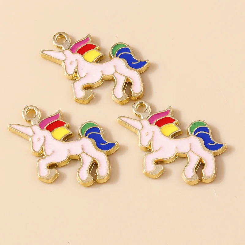 Leslie 10 Stück Emaille Pferd Regenbogen Einhorn Charms Anhänger für DIY handgemachte Ohrringe Armbänder Halsketten Schmuckherstellung Handwerk – Detail 4